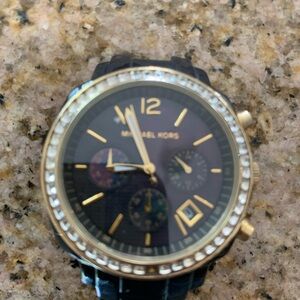 Michael Kors Black and Gold Crystal-Embellished Watch